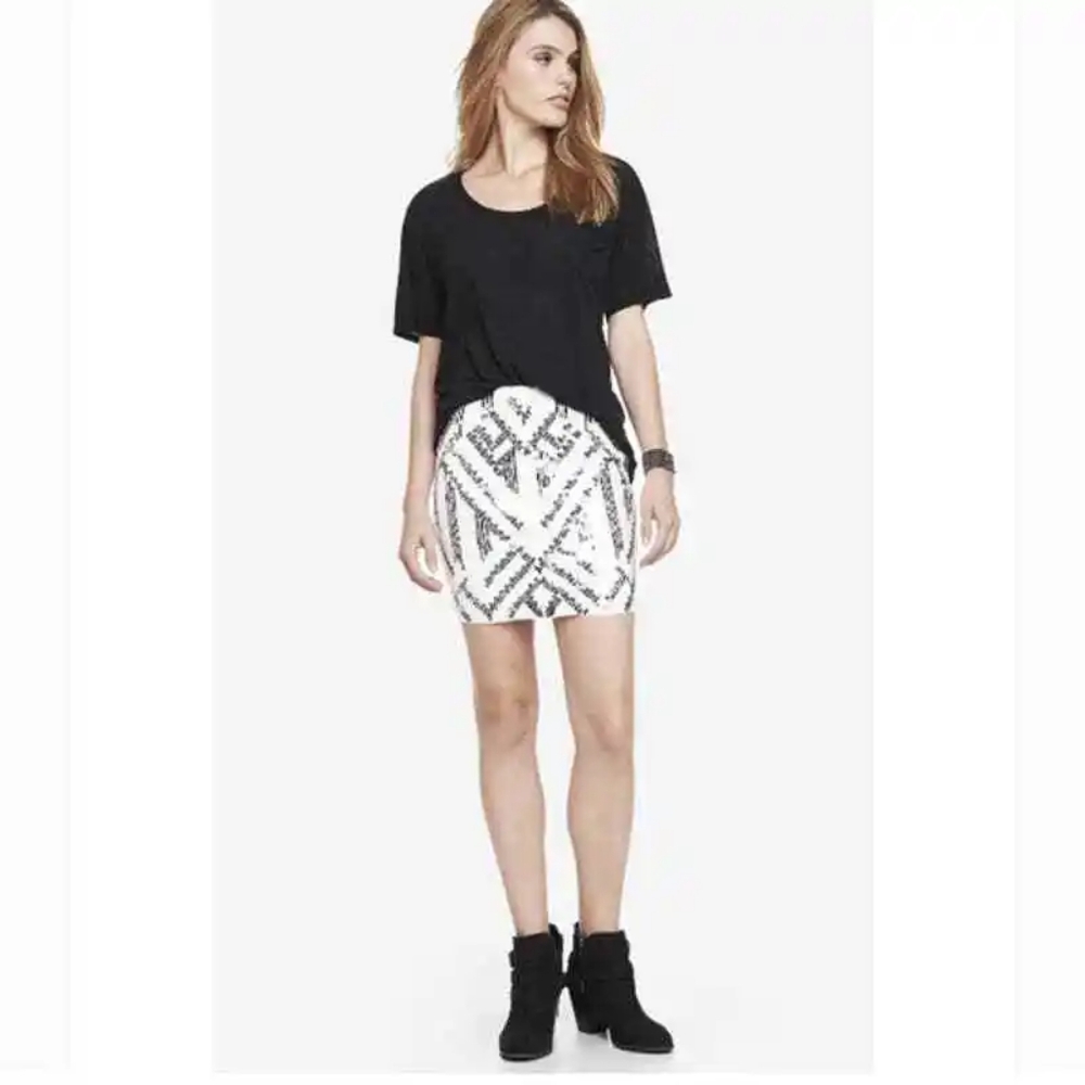 Express White Silver Aztec Sequin Mini Skirt Body… - image 1